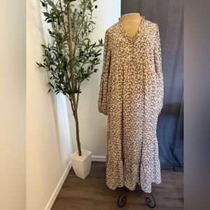 Carly Jean Los Angeles Cream Tan Ruffled Tiered Maxi Dress